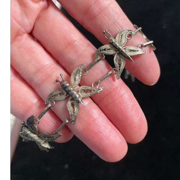 Vintage Silver Butterfly Filigree Bracelet - Picture 2 of 5